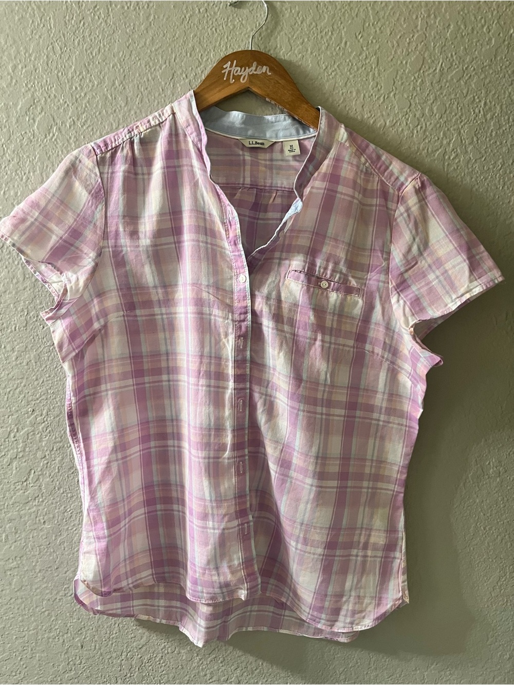 L.L. Bean Pink & White Plaid Short-Sleeve Button-Down